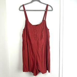 TORRID challis Floral romper size 0 Red Burnt Orange pockets Adjustable Strap